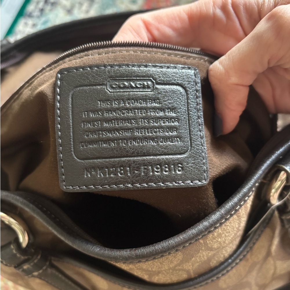 Coach Beige Signature Vintage Coated Canvas Shoulder Bag with Crossbody Strap - Picture 6 of 7